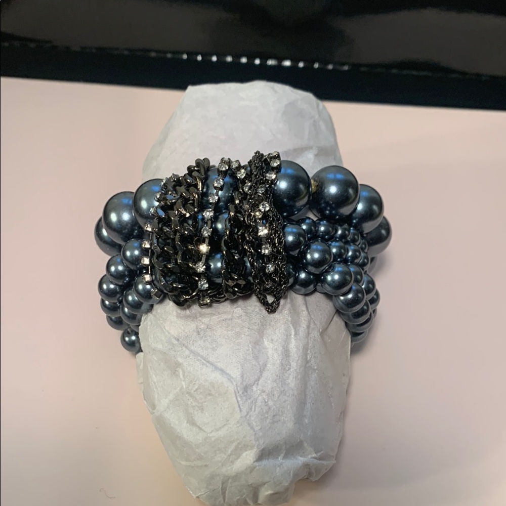 Elegant Charcoal Gray faux Pearl stretch, multi bracelet design